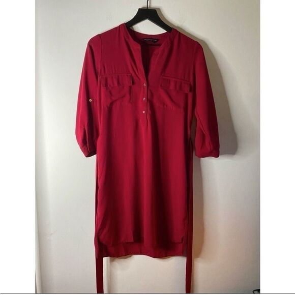 Dorothy Perkins Raspberry Collarless Shirt Dress Size 4 - Picture 3 of 11